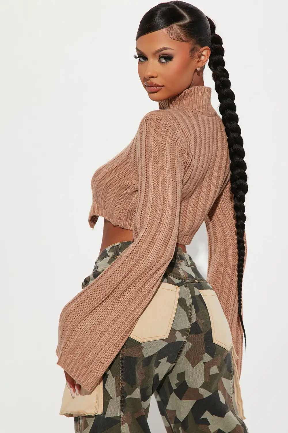 Rebel Heart Cropped Turtleneck Sweater - Taupe