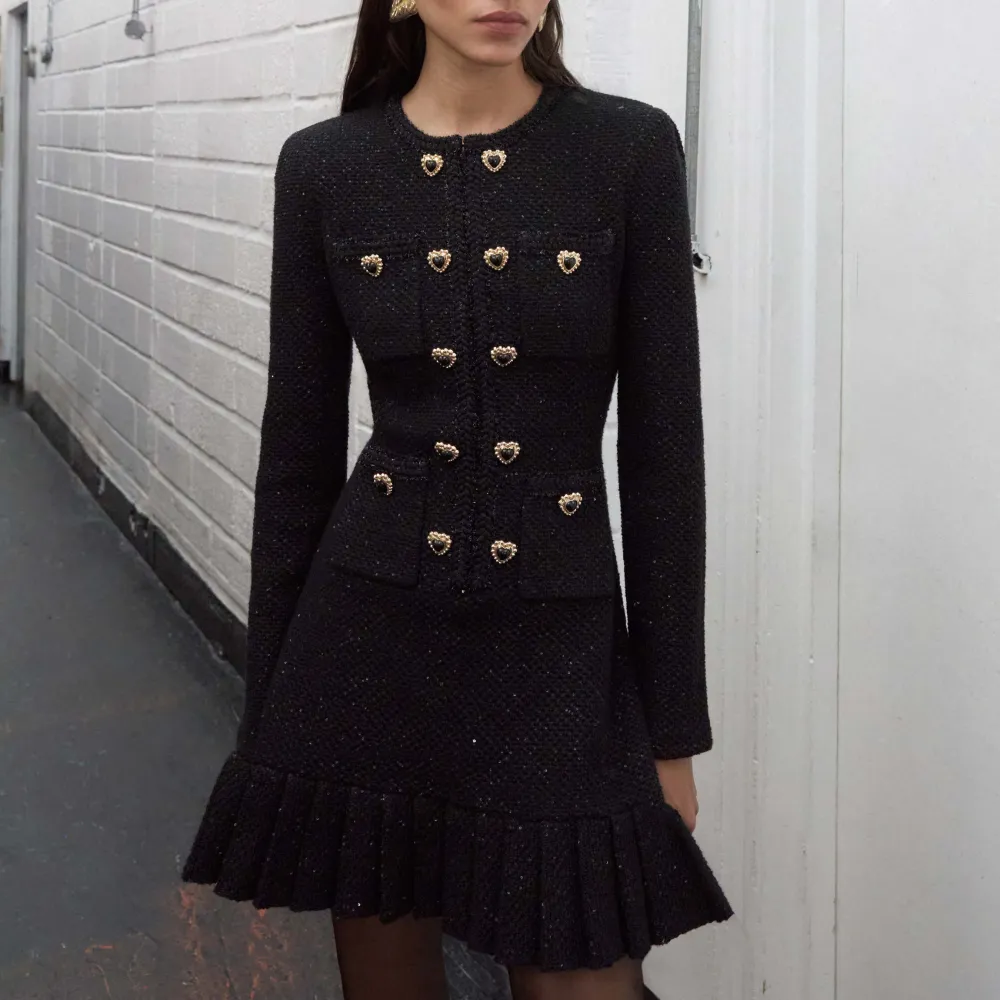 Black Buttoned Knit Mini Dress