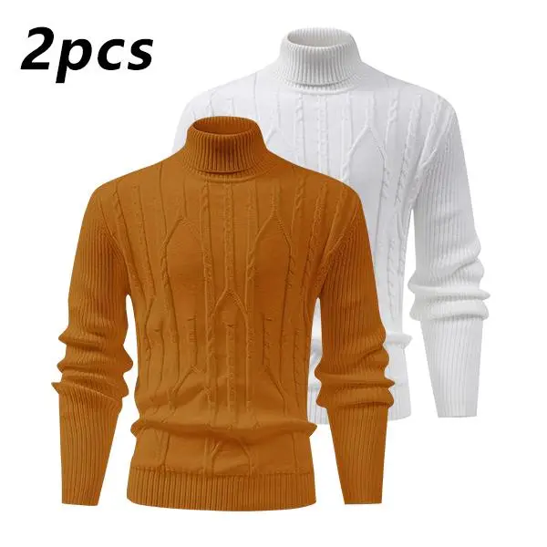 Men's turtleneck warm sweater, retro cable knit style