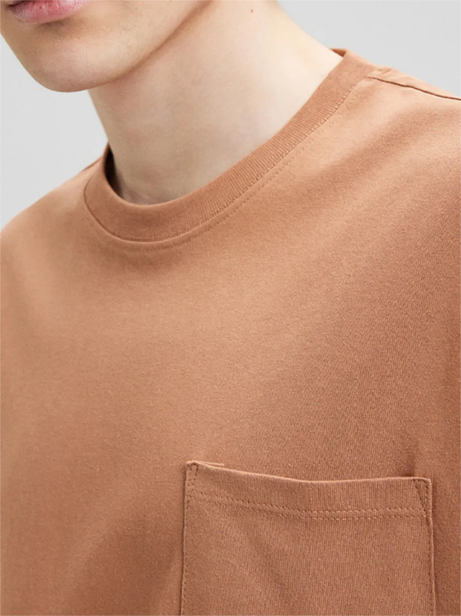 Brown Short - Sleeve Printed Pocket Tee