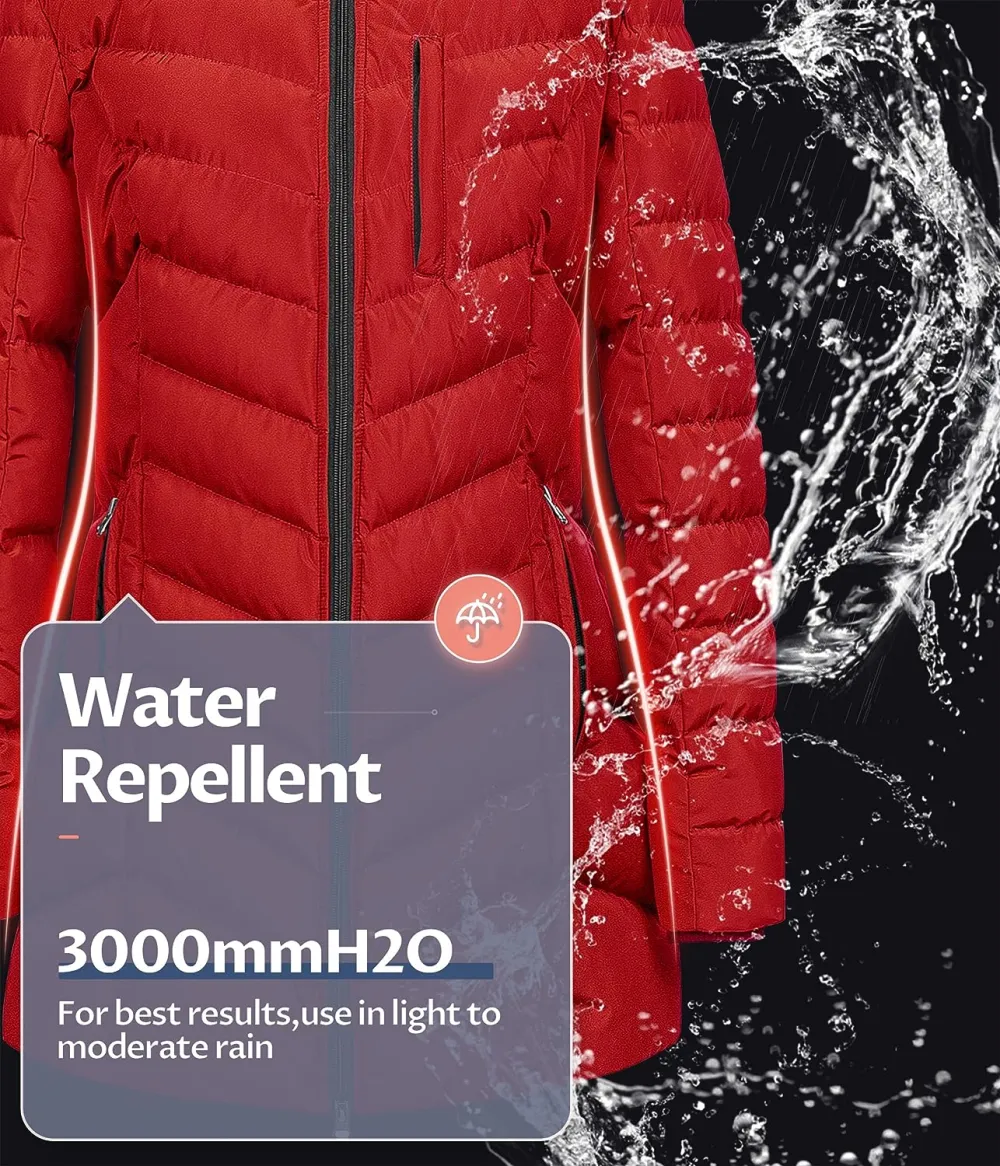 US Women's Winter Hooded Coat Waterproof Warm Long Puffer Jacket Parka