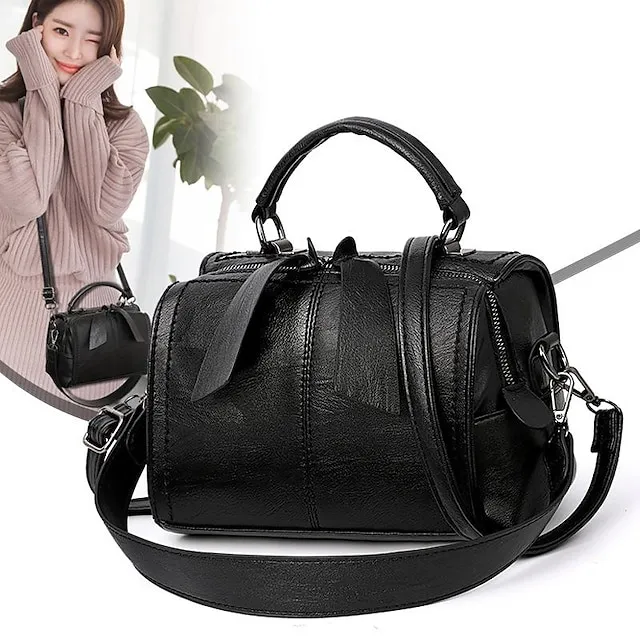 Women's Handbag Crossbody Bag Shoulder Bag PU Leather Office Daily Large Capacity Solid Color Black Yellow Wine