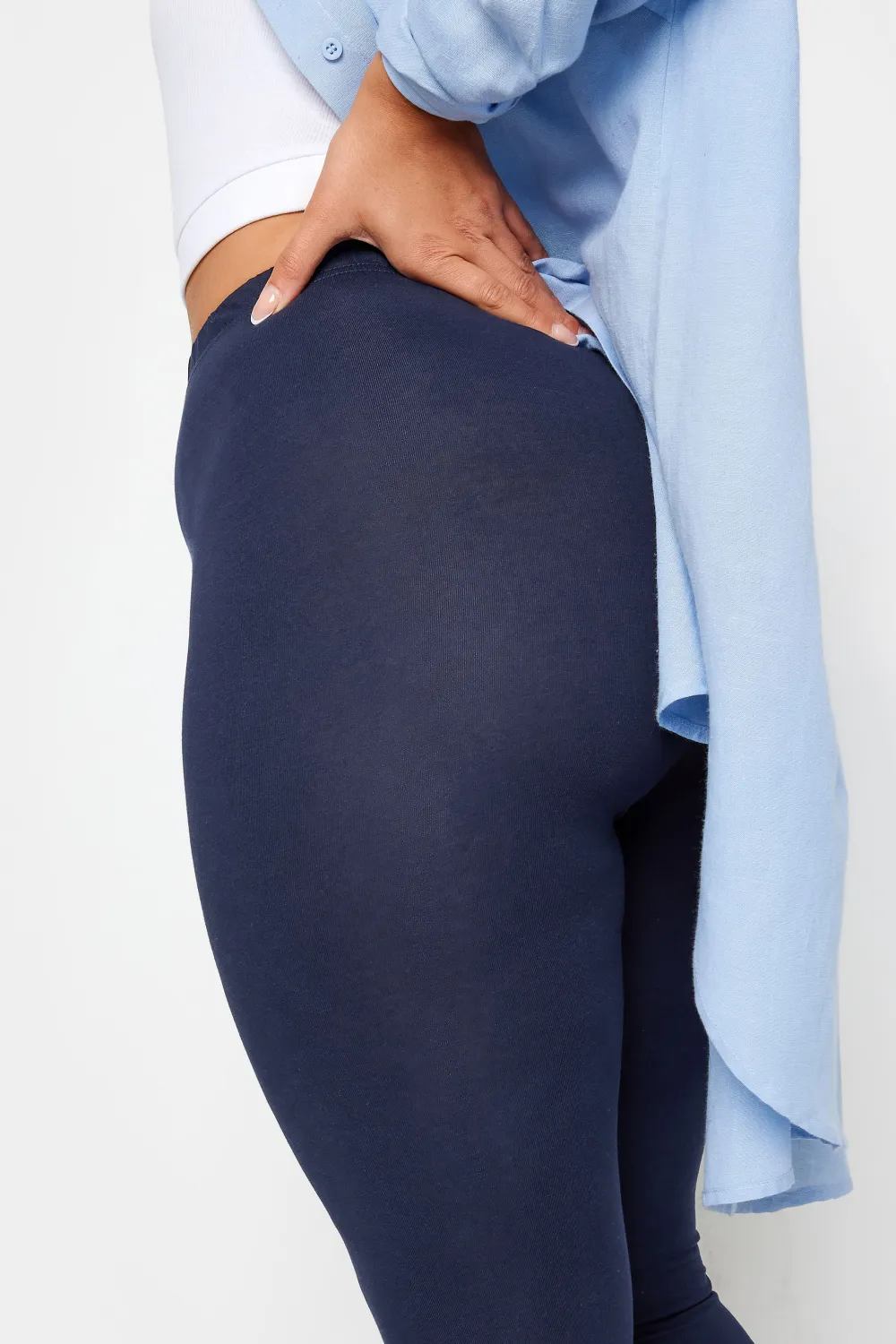 YOURS FOR GOOD Curve Navy Blue Cotton Stretch Cropped Leggings