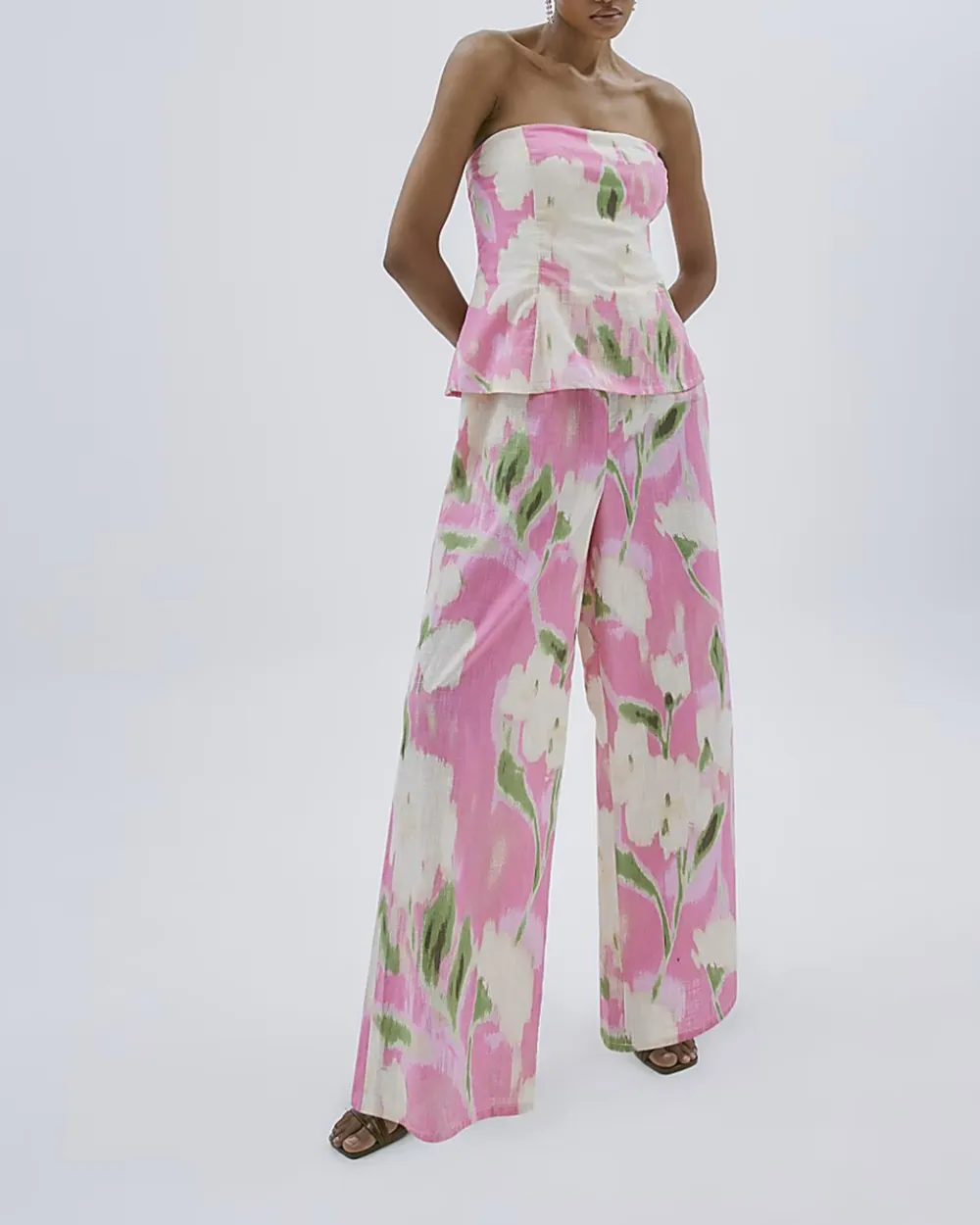 Cotton Art Floral Off-the-shoulder Jumpsuits