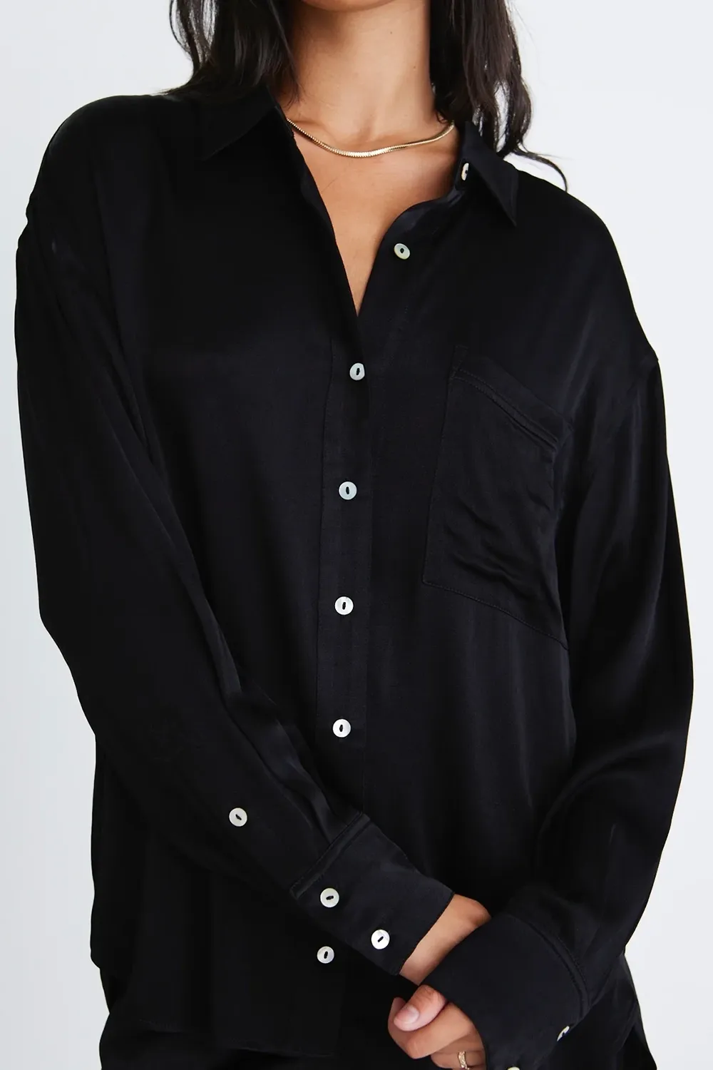 Black Satin Oversized Shirt