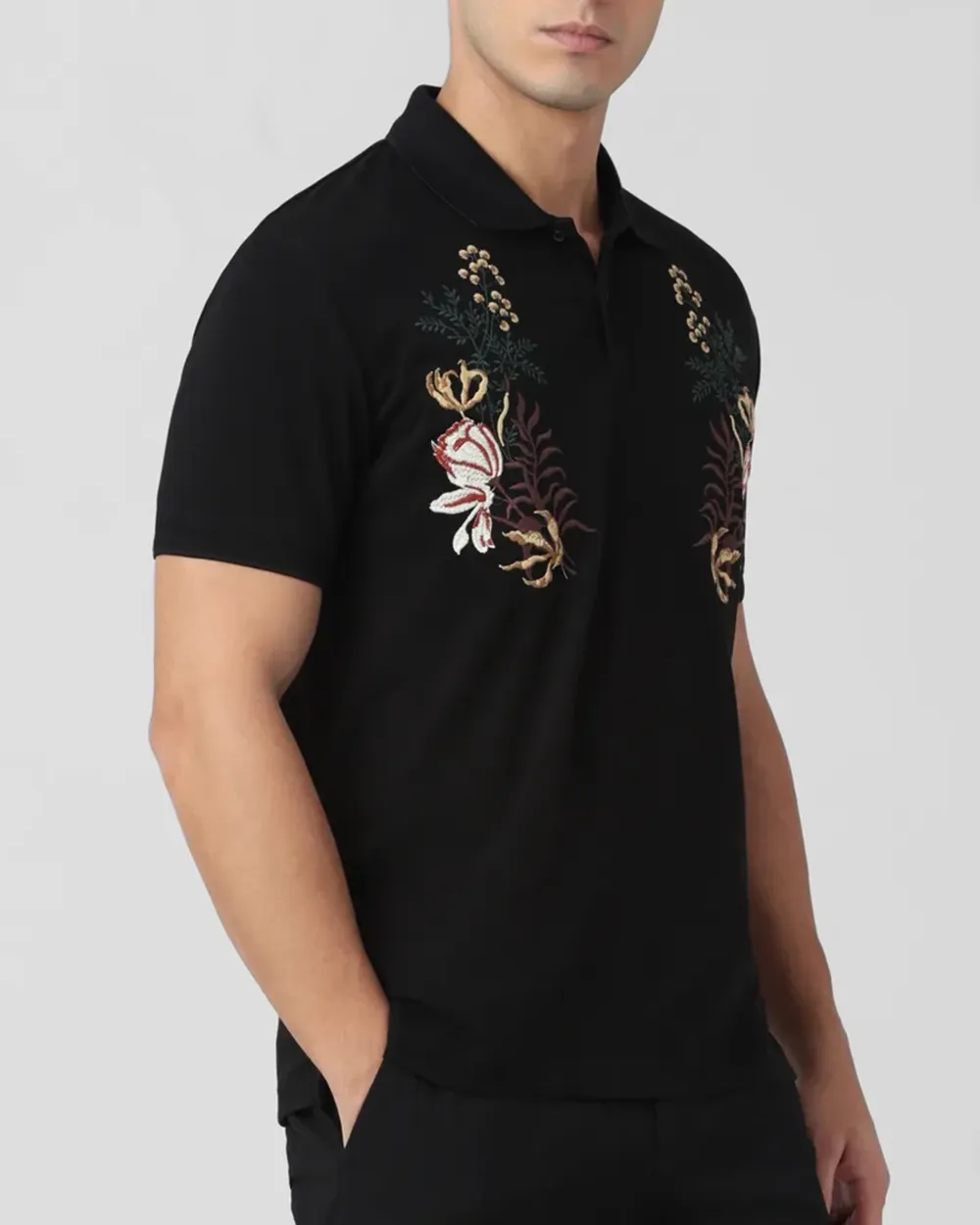 Daily Simple And Slimming Black Print Polo Shirt