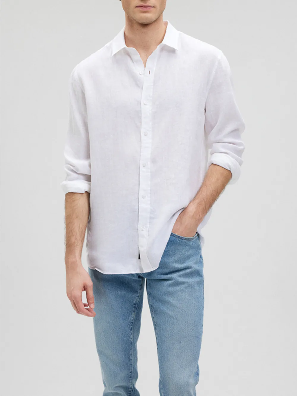 Collar Crew Neck Long - Sleeve Shirt