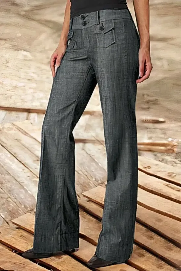 Solid Flap Pocket Button Up Mid Rise Straight Leg Pants