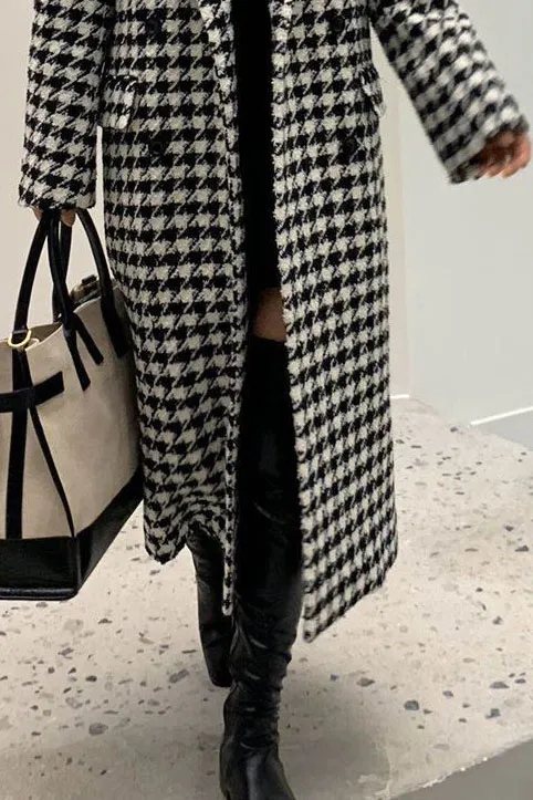 Classic Houndstooth Lapel Coat with Pockets
