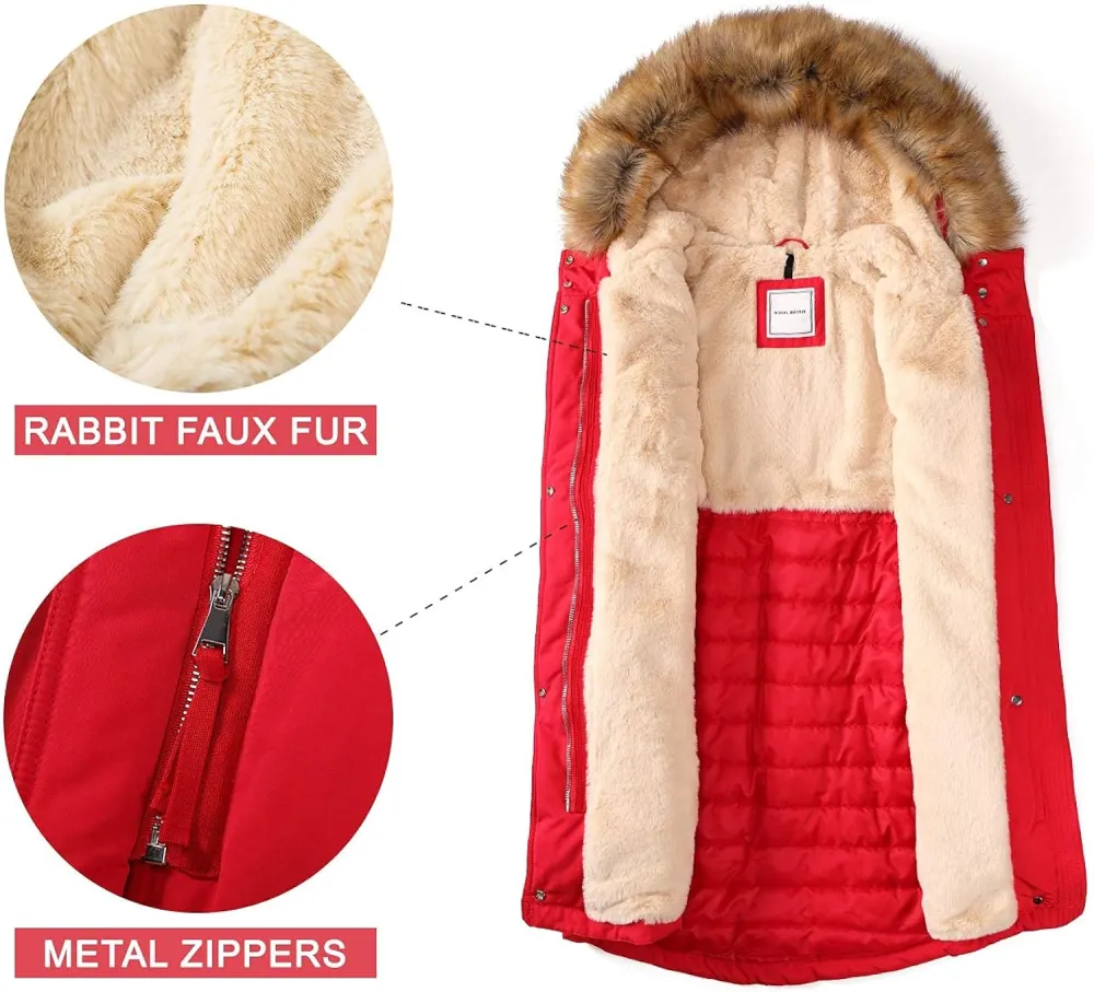 Women's Winter Coats Fleece Lined Parka Jacket Hooded Long Winter Warm Parka Coat with Pockets