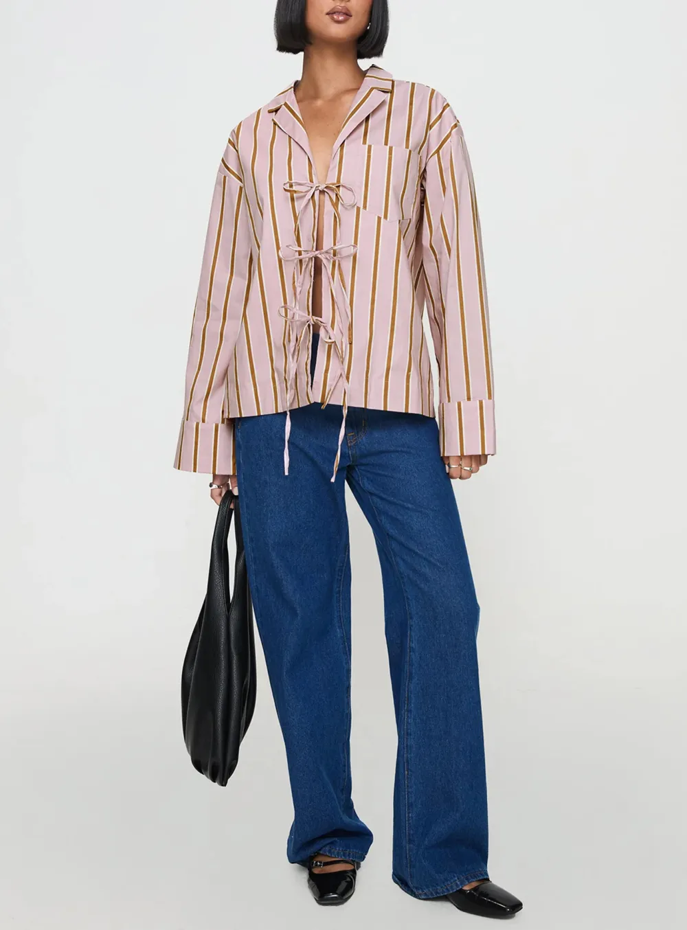 White Mandarin Collar Tie Front Shirt