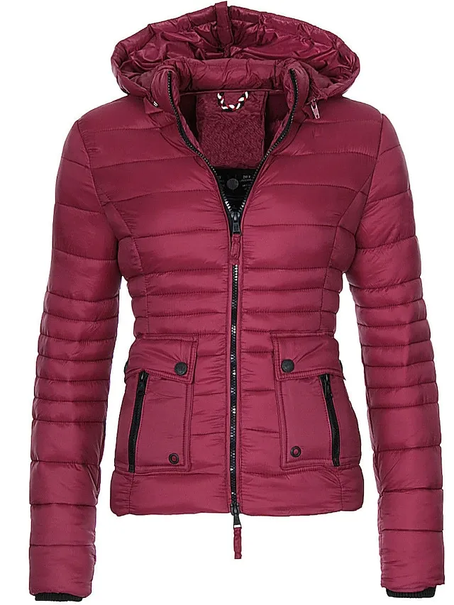 Women's Parka Fleece Lined Puffer Jacket Thermal Warm Winter Coat Windproof Heated Coat Zip up Drawstring Hooded Coat with Pocket Outerwear Long Sleeve