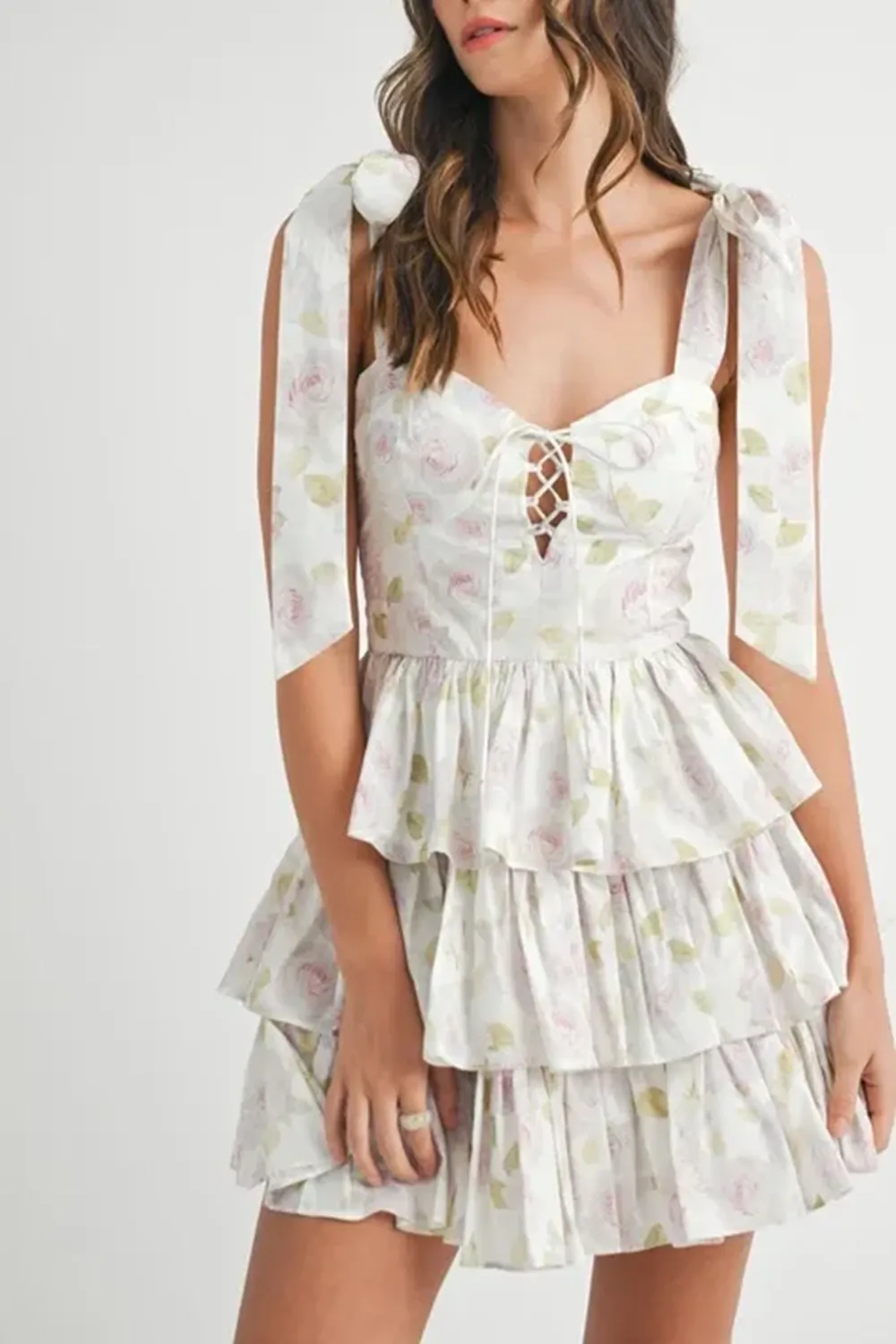 Elegant Ballet Style Slim Floral White Dress