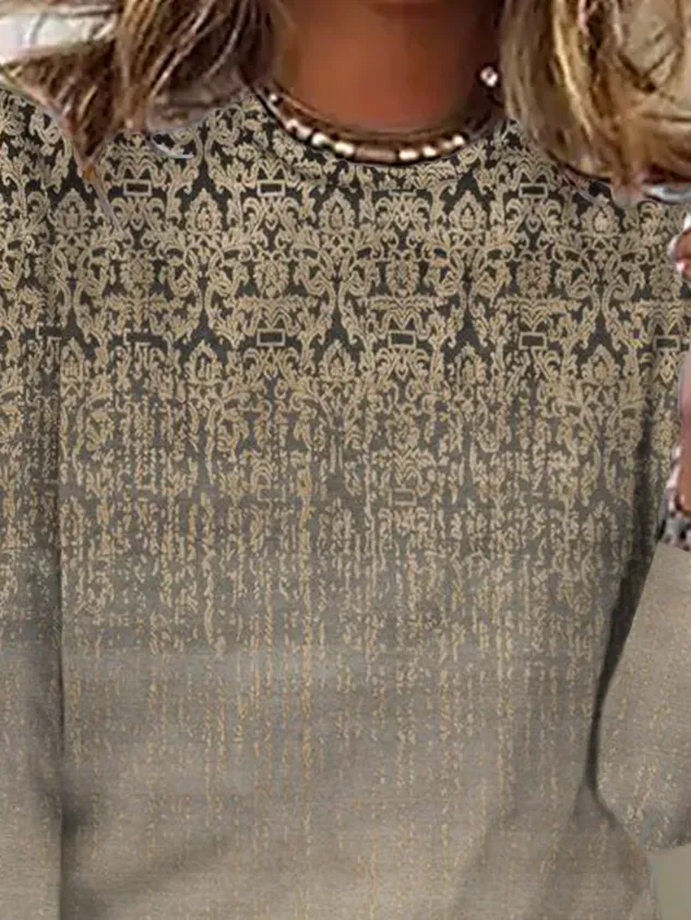 Plus size Printed Long Sleeve Casual T-Shirt