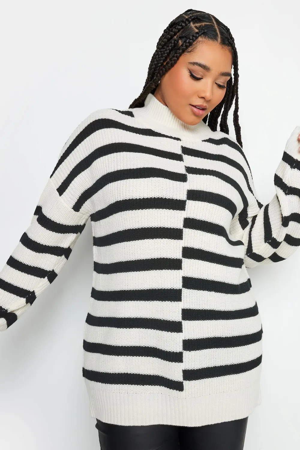 YOURS Curve White Contrast Stripe Turtle Neck Jumper