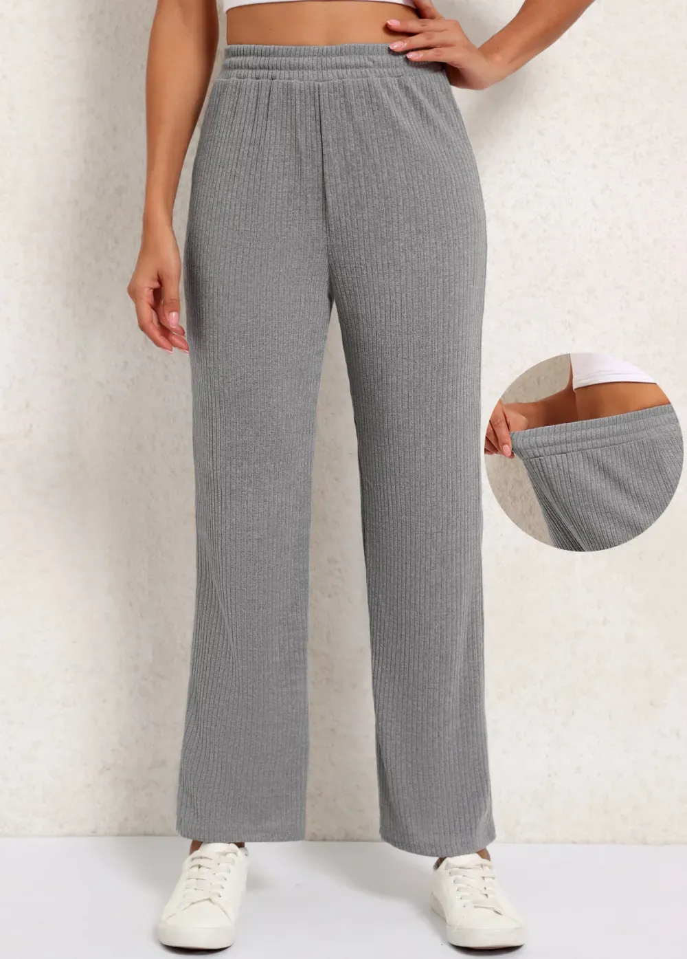 Elastic Waist High Waisted Grey Pants