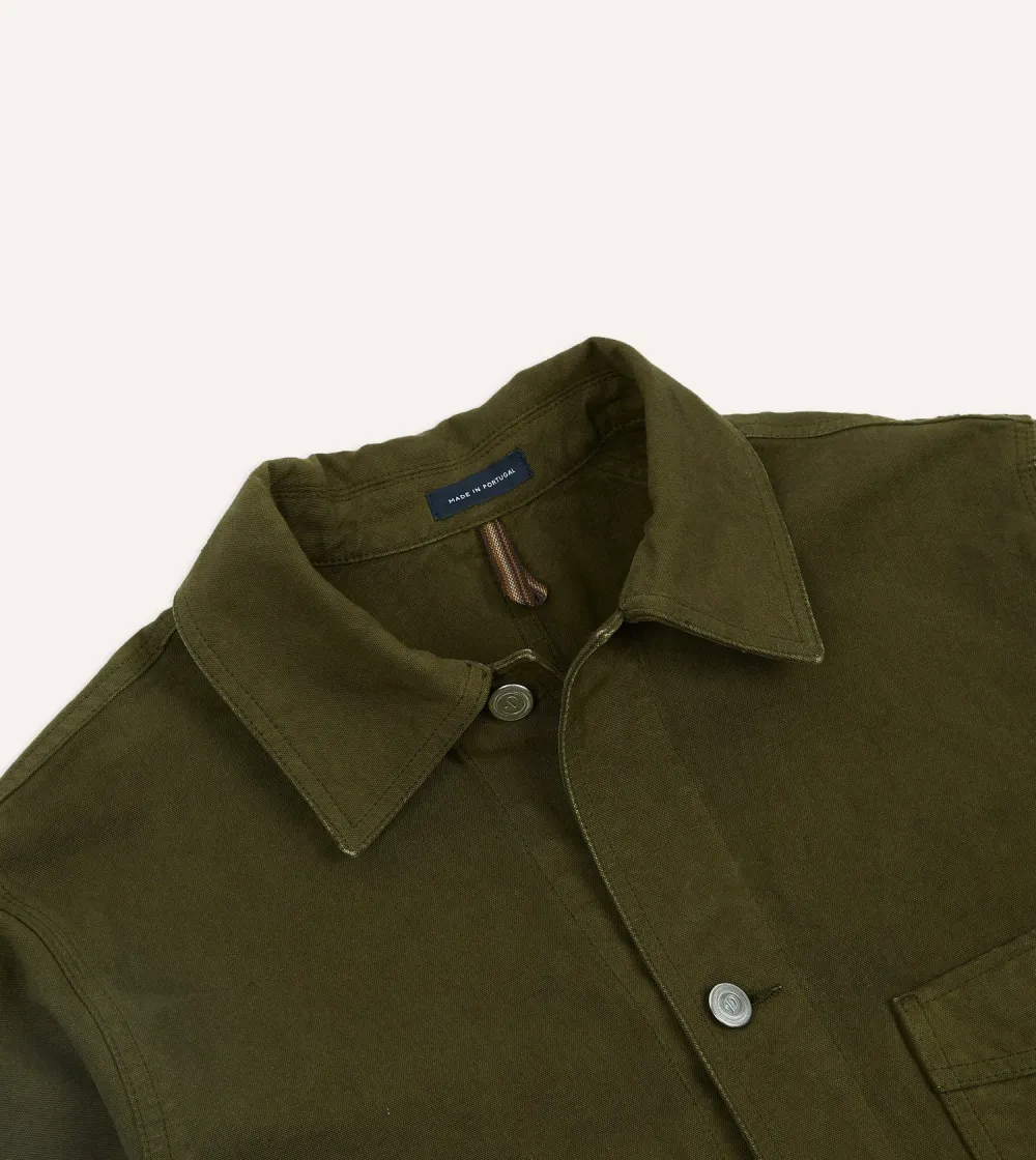 Olive Cotton Duck Canvas Five-Pocket Chore Jacket Casual Style
