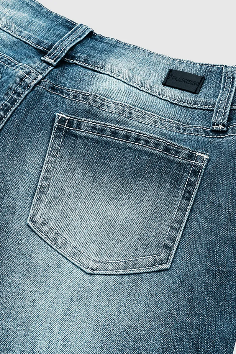 Double Button Mid Waist Bootcut Jeans