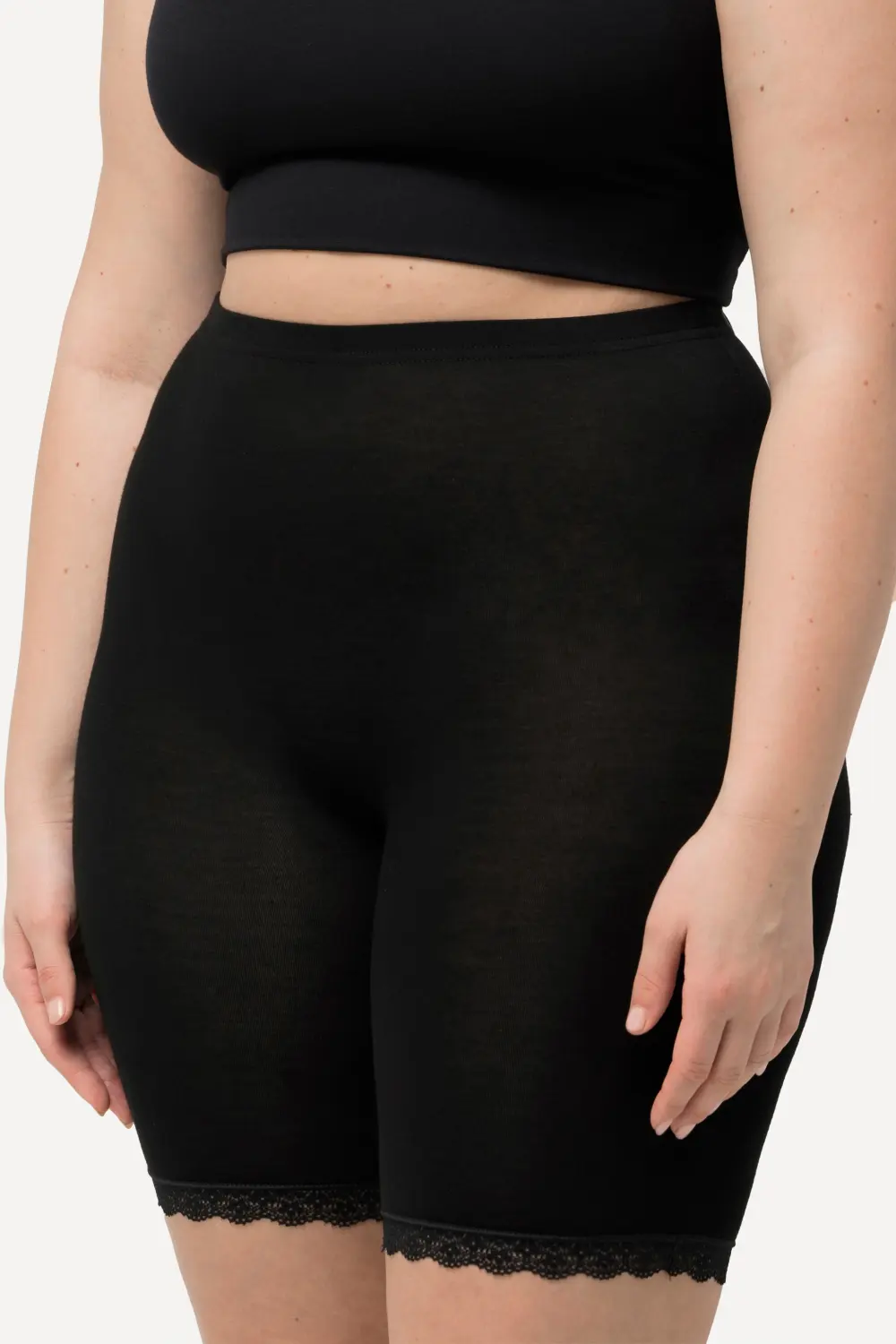 Lace Hem Stretch Viscose Knit Bicycle Length Lounge Shorts