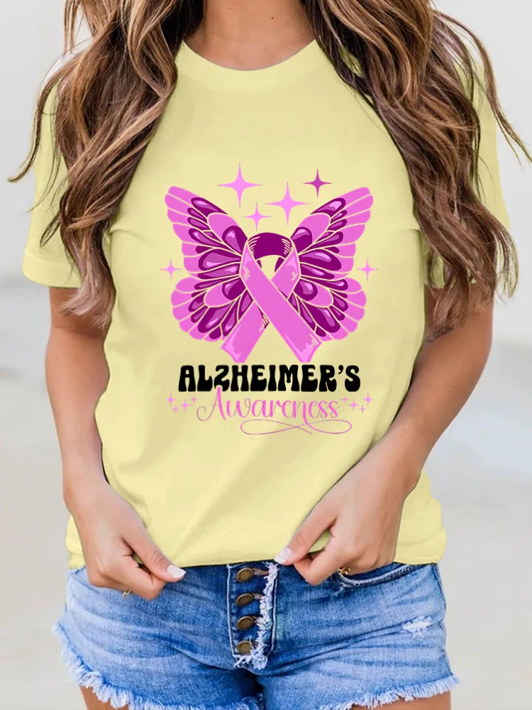 Women Alzheimer Awareness Print V-Round T-Shirt