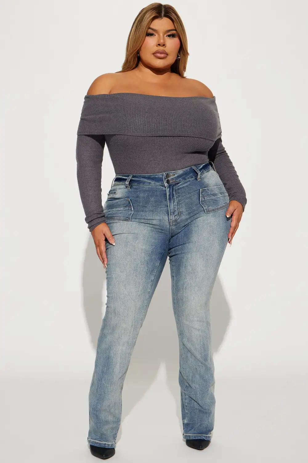 Sydney Off Shoulder Bodysuit - Charcoal