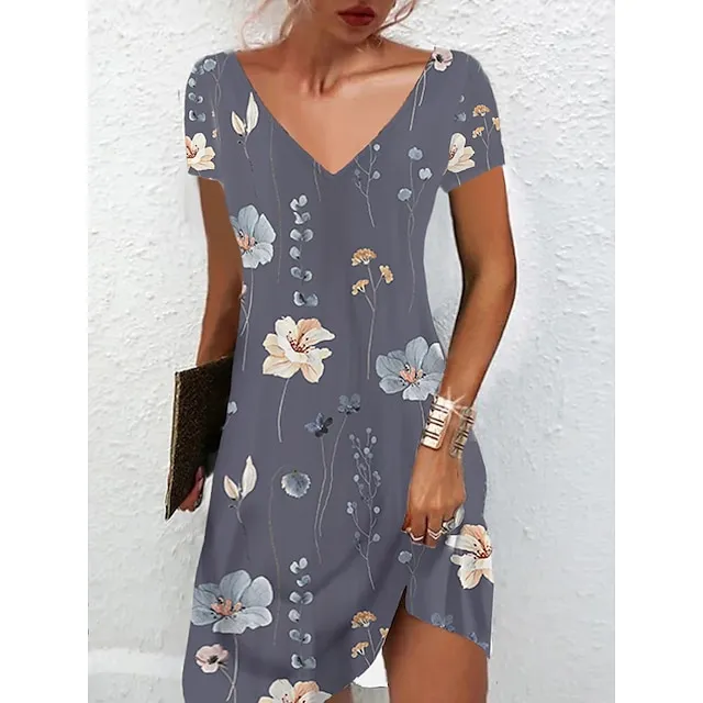 Women's Casual Dress Summer Dress Print Dress Floral Print V Neck Mini Dress Active Fashion Outdoor Daily Short Sleeve Regular Fit Black And White Olive Green Colourful Summer Spring S M L XL XXL