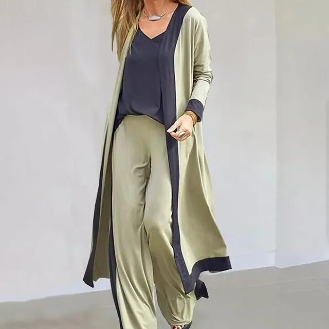 Women's Lounge Sets 3-Piece Sweatsuit Outfits Soft Vest Long Sleeve Open Front Cardigan Top Hight Waist Trouser Pant