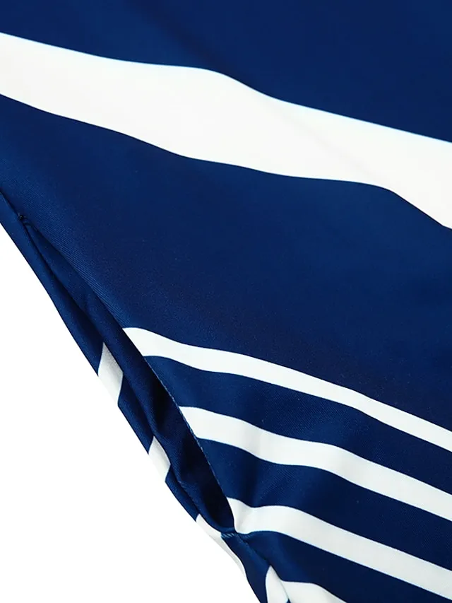 Women's Casual Dress Shift Dress Midi Dress Black and white stripes Green Dark Blue Half Sleeve Color Block Button Summer Spring V Neck Basic Vacation 2023 S M L XL XXL 3XL