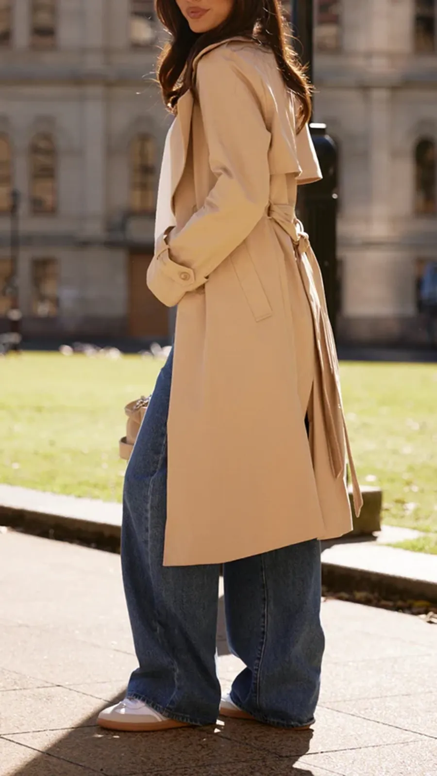 Beige Long Trench Jacket