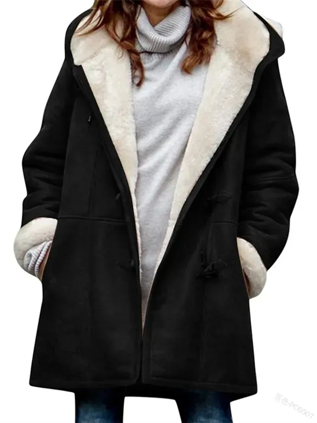 Women's Winter Fleece Hoodie Jacket Suede Fall Sherpa Jacket Maillard Casual Winter Teddy Coat Thermal Warm Windproof Shearling Jacket Comtemporary Contemporary Long Sleeve Brown Black