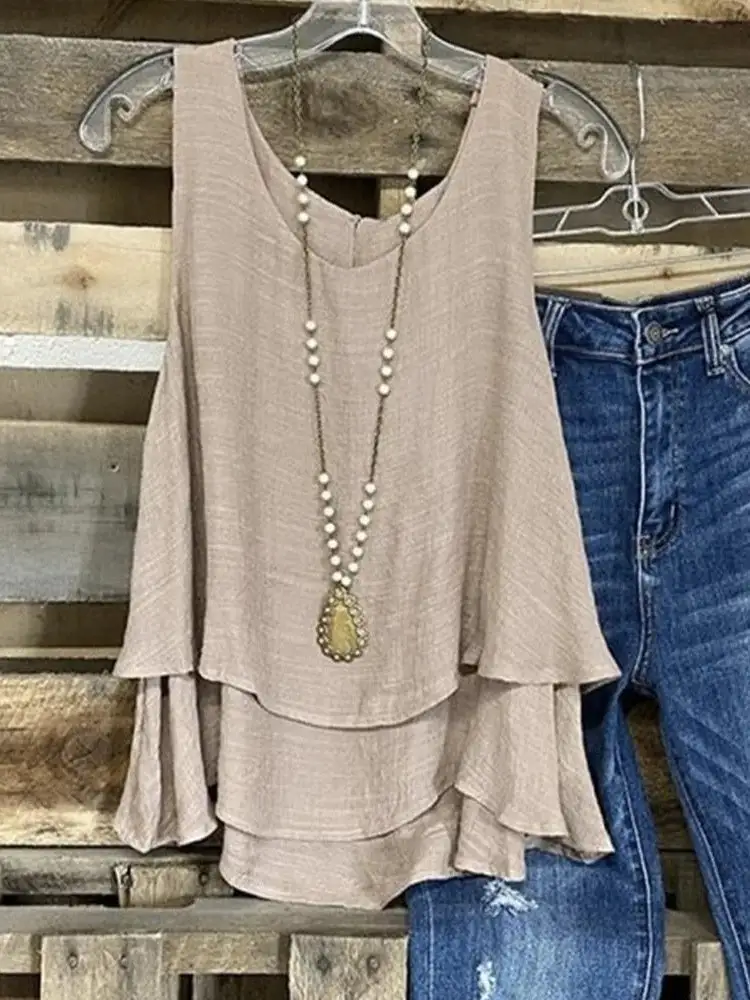 Light Brown Triple Tiered Boho Tank Top