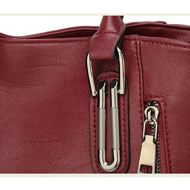 Women's Handbag Satchel Top Handle Bag PU Leather Office Daily Going out Zipper Solid Color Wine Black Brown