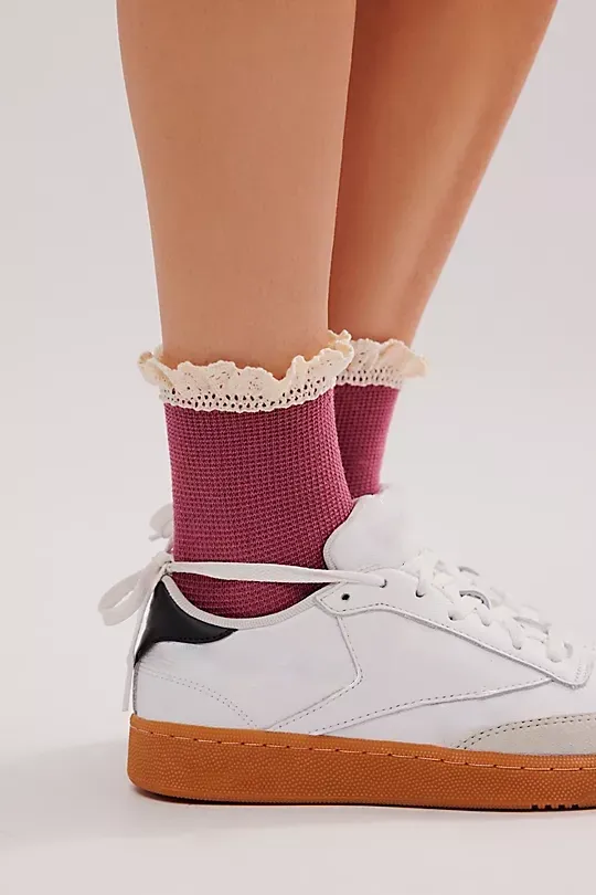 Waffle Knit Ankle Socks White