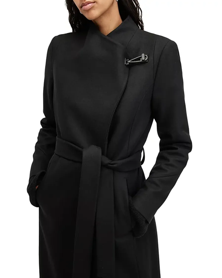 Wrap Around Belted Long Line Wool Coat