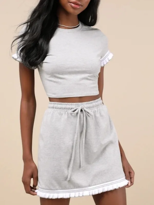 Short Sleeve Ruffle Crop Top