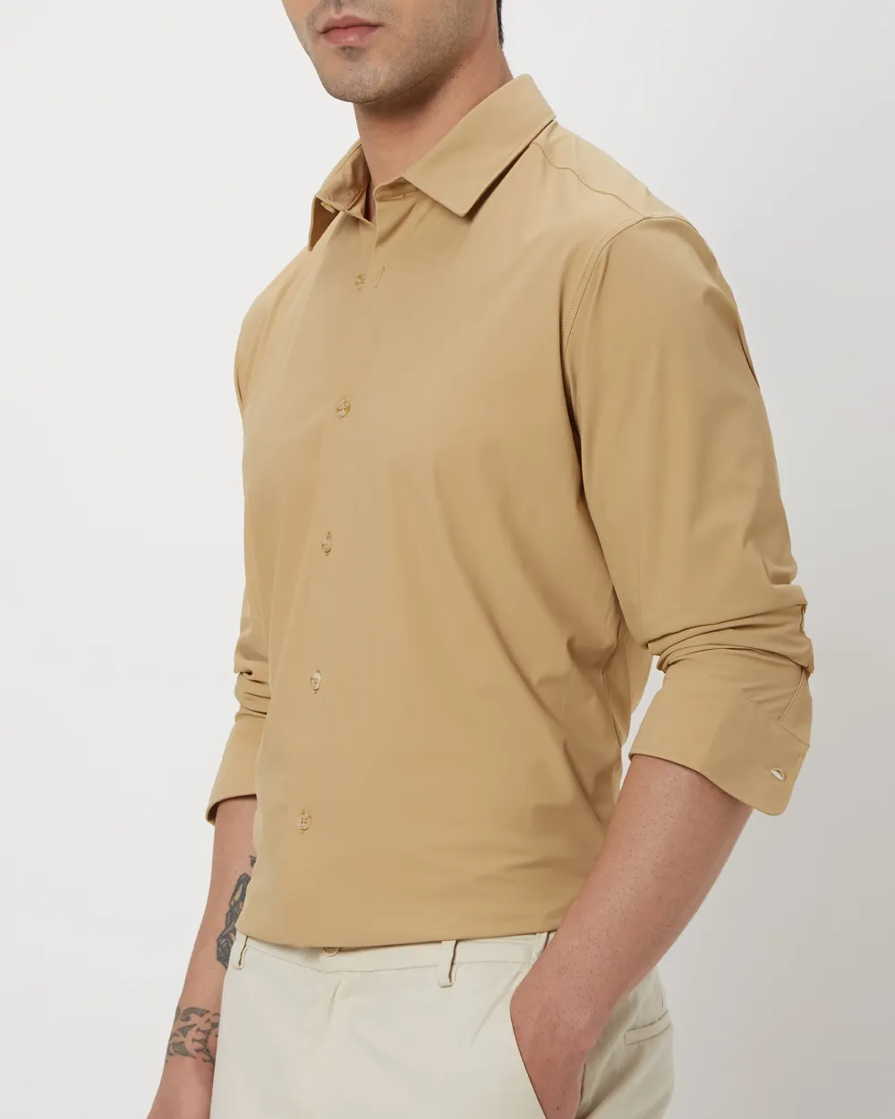 Simple And Comfortable Slim-Fit Breathable Beige Shirt