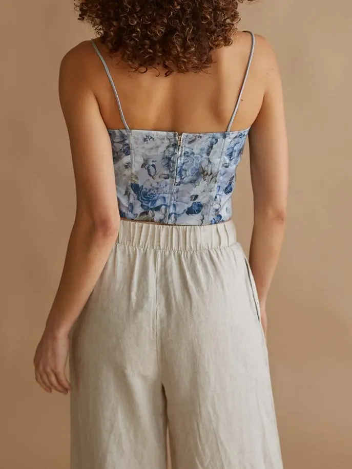 Delphine Lace Up Floral Satin Corset Top