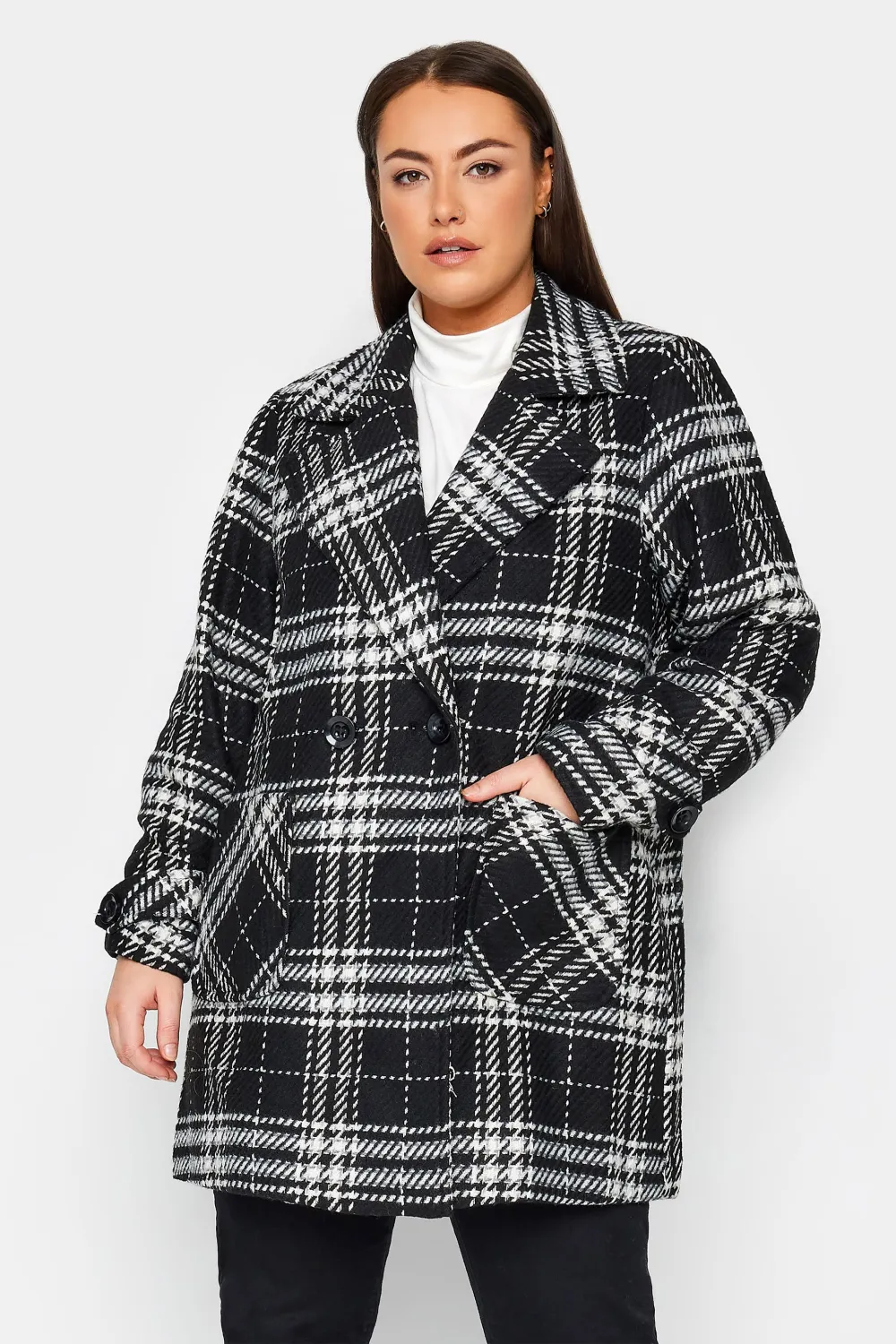 EVANS Curve Black & White Check Coat