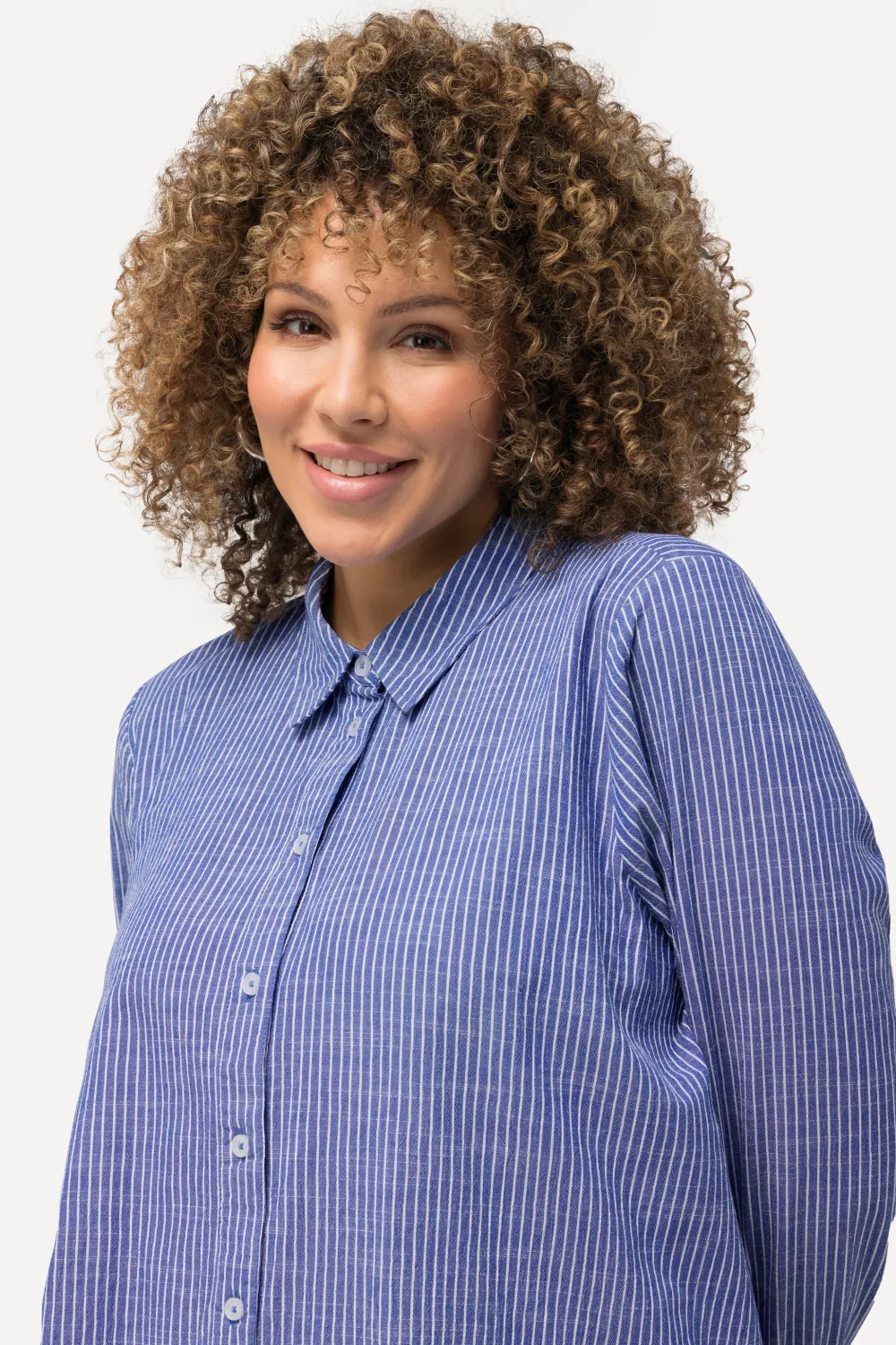 Longbluse Streifen A-Linie Hemdkragen Langarm