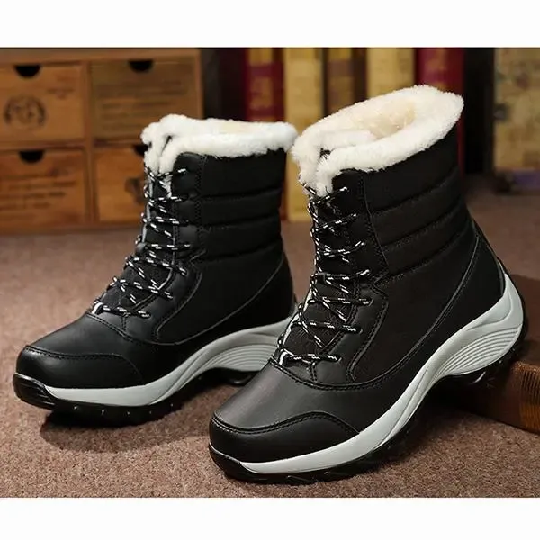 New Fashion Winter Fur Lining Lace Up Waterproof Mid-Calf Boots