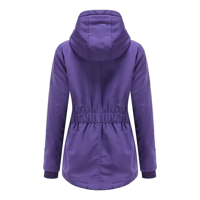 Women's Parka Waterproof Puffer Jacket Thermal Warm Heated Coat Fleece Lined Winter Coat Windproof Outdoor Zip up Hooded Coat Sports Hiking Jacket Purple Pink