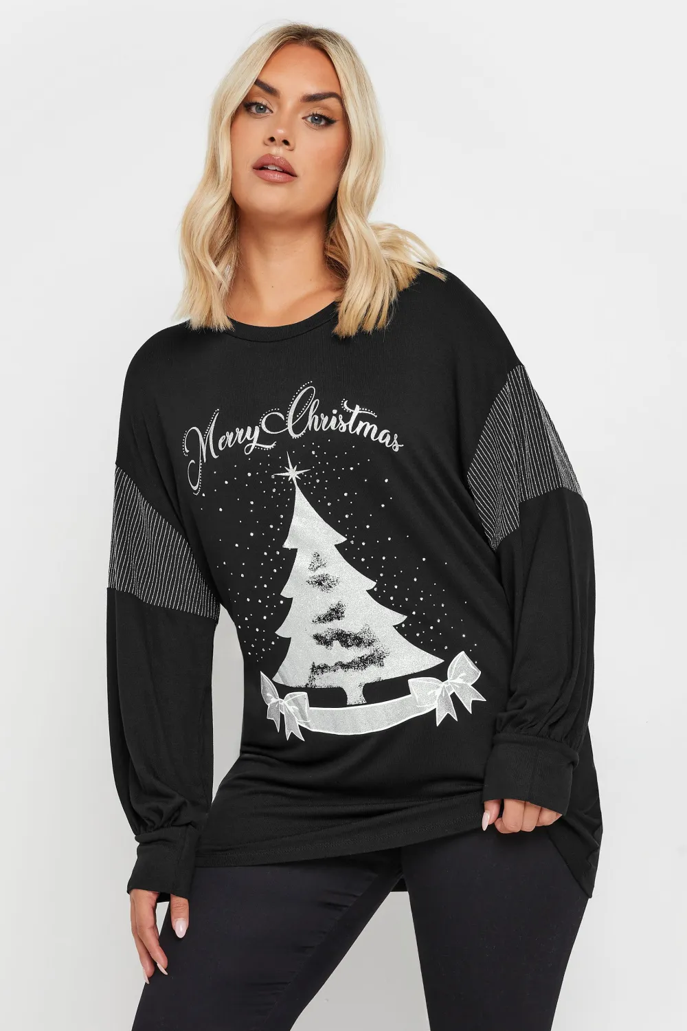 YOURS Curve Black 'Merry Christmas' Printed Sweatshirt