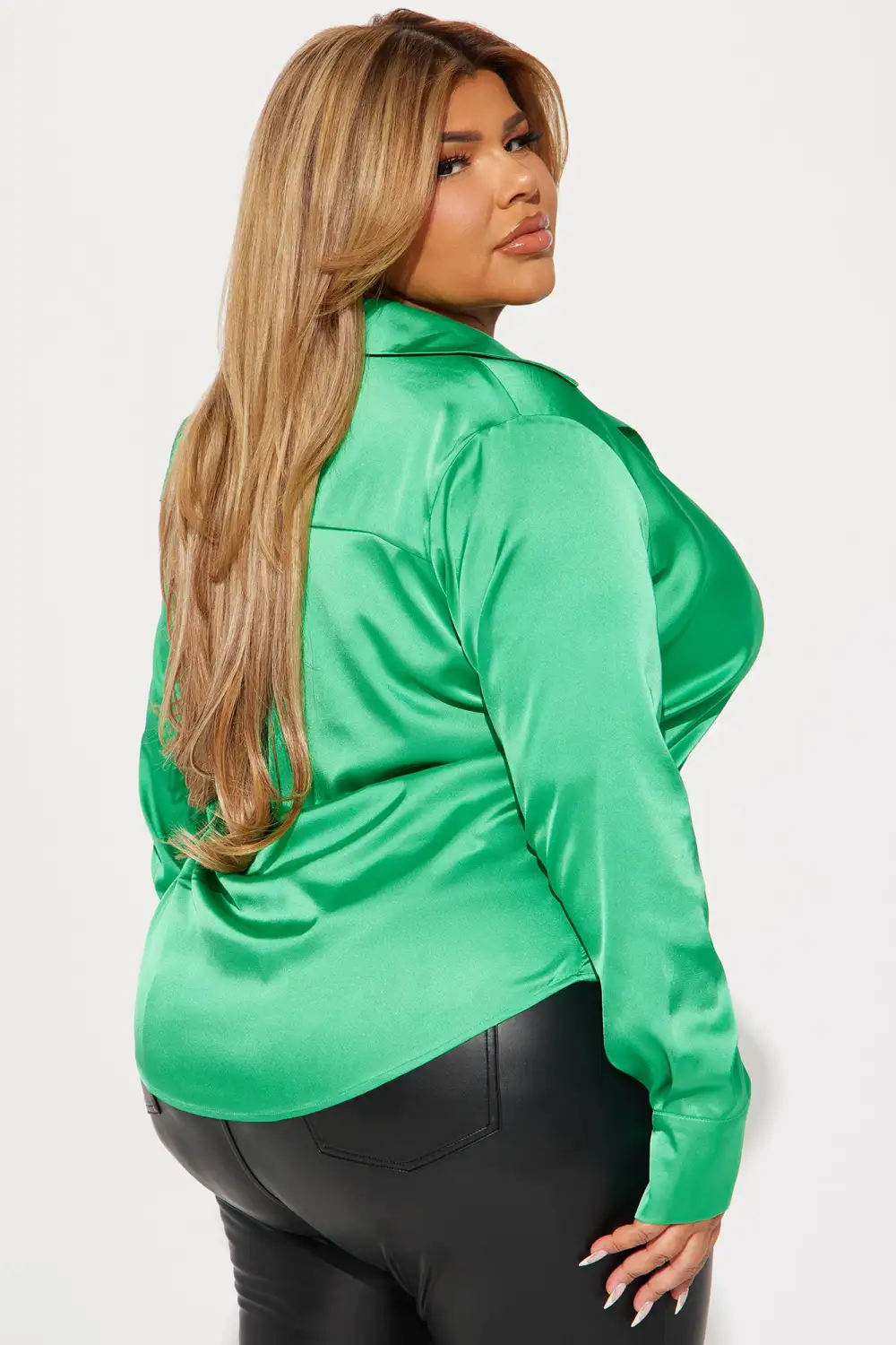 Popular Girl Satin Shirt - Kelly Green
