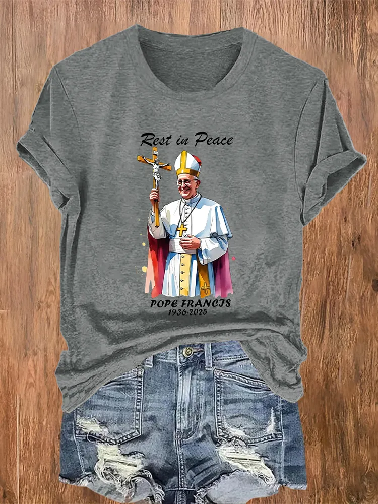 Women's Rest In Peace 1936-2025 Print Short Sleeve Round Neck Cotton T-Shirt