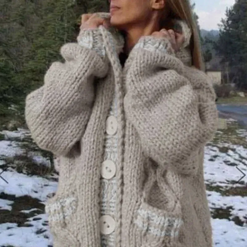 Thickened Loose Hooded Button-Down Knitted Cardigan