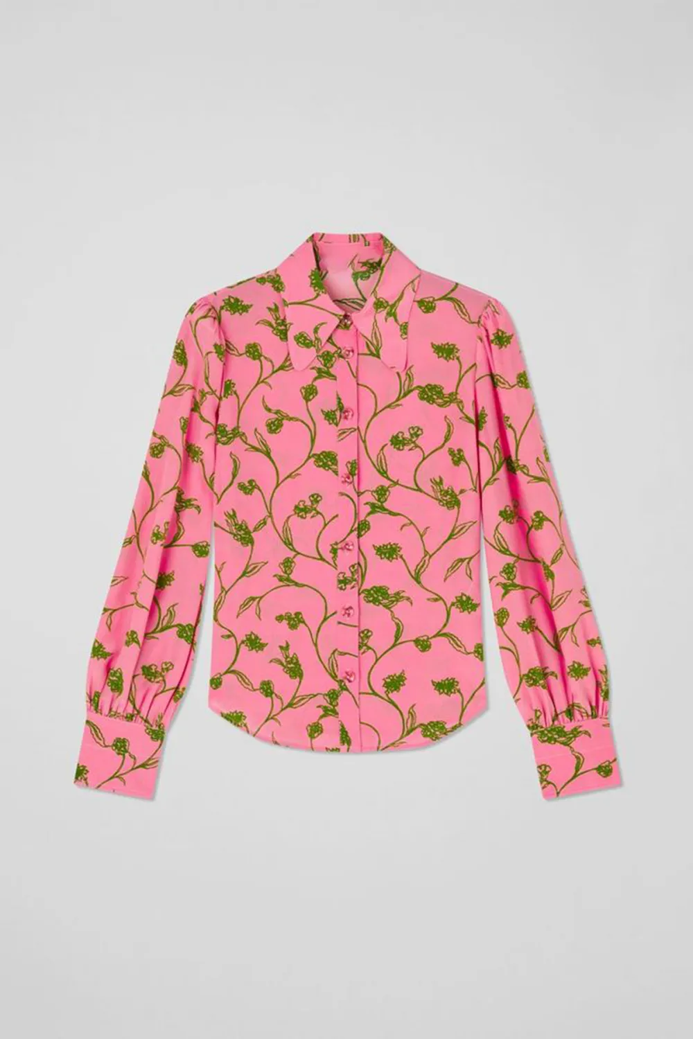 Pink Floral Print Long Sleeve Button Down Blouse