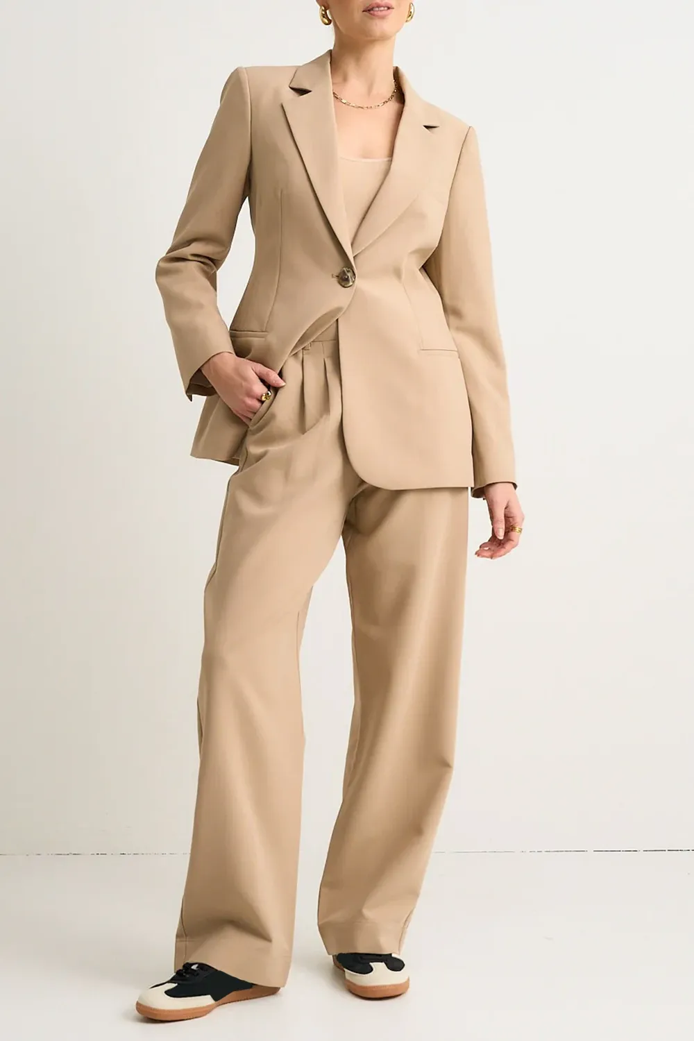 Camel Textured Fitted Blazer