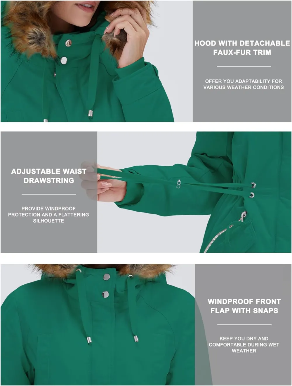 Women's Winter Coats Fleece Lined Parka Jacket Hooded Long Winter Warm Parka Coat with Pockets