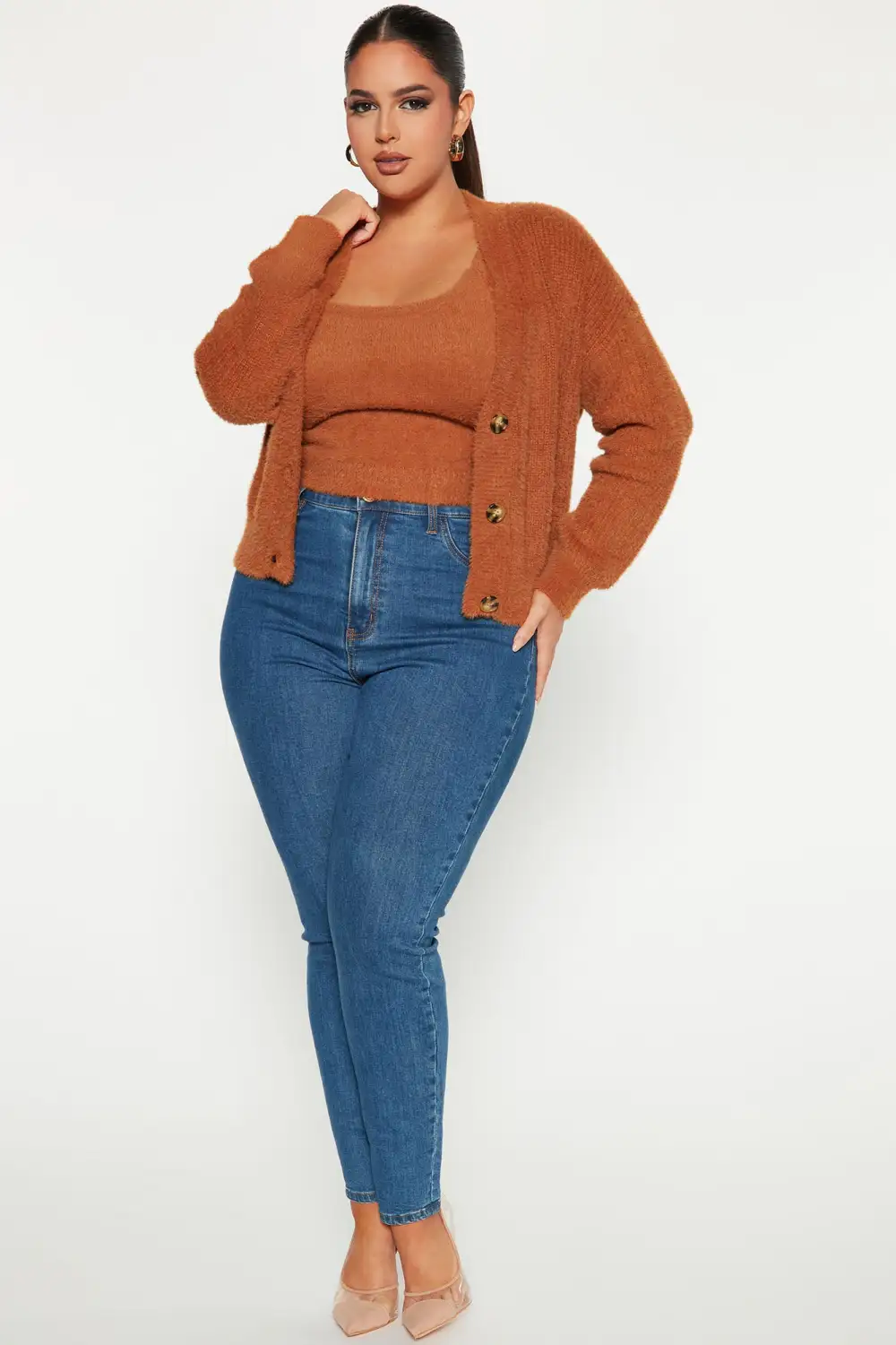 Can't Stop Love Fuzzy Sweater Set - Chestnut