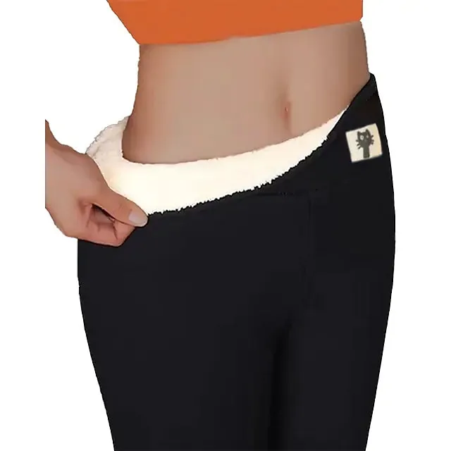 Women‘s Fleece Lined Leggings Winter Leggings Thermal Warm High Elasticity Yoga Fitness Gym Workout Tights Dark Grey Black Dark Black Sports Activewear  / Athletic / Athleisure